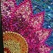 Original wall art Spring flower, pink and yellow, blue, whimsical Mardi Gras bead mosaic, collage