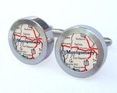Montgomery Map Cufflinks -- Travel city road Gift for Alabama wedding, groomsmen, and university graduation