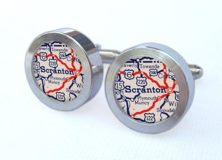 Scranton Map Cufflinks -- Travel city road Gift for Pennsylvania wedding, groomsmen, and university graduation