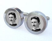 Nikola Tesla Cufflinks -- Serbian Inventor Scientist Gift for wedding, groomsmen, and university graduation