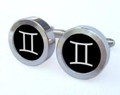 Gemini Zodiac Cufflinks -- Geminian Symbol Design Gift for wedding, groomsmen, and university graduation