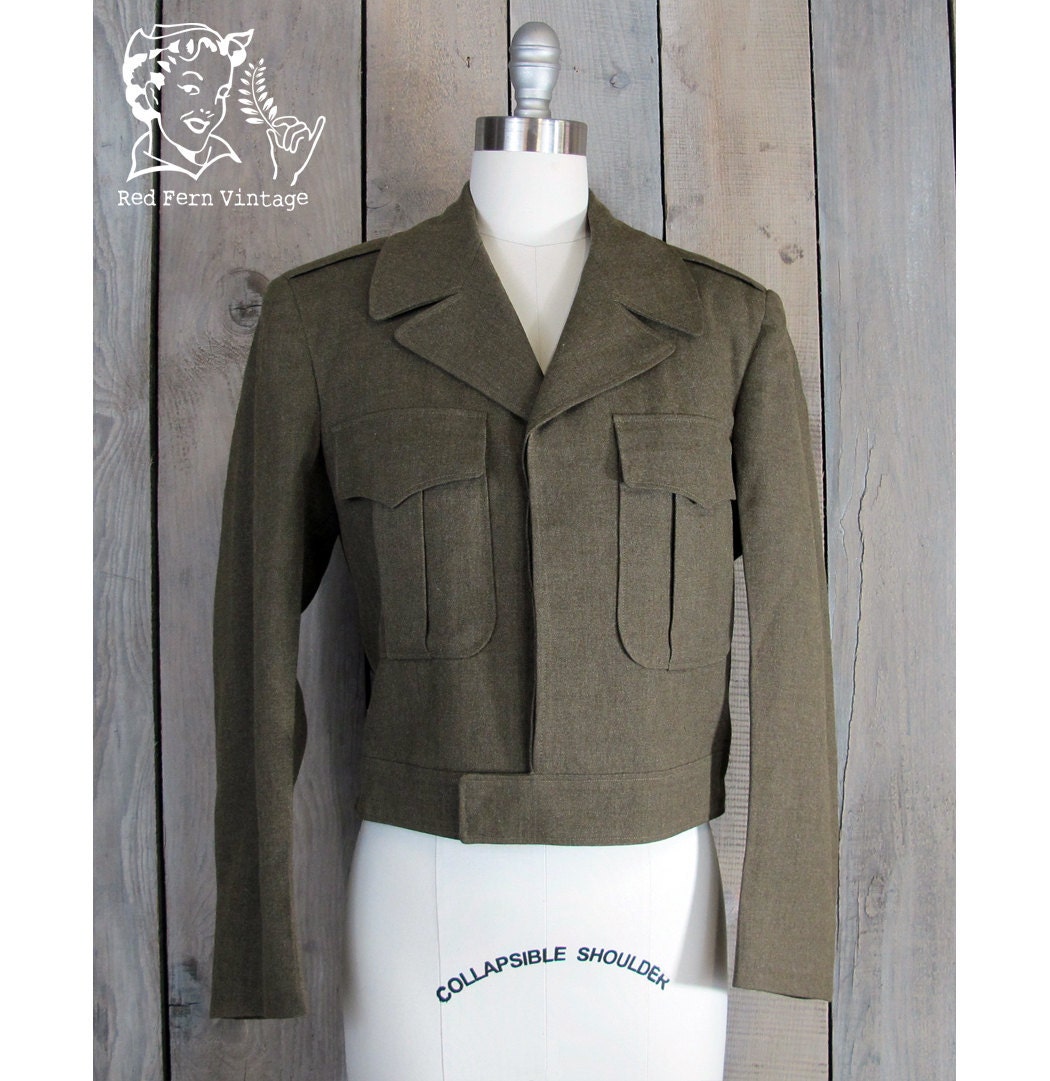 Vintage Green Wool Military Jacket, Medium