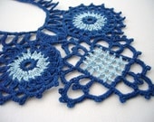 Crochet Necklace - Navy Blue Necklace, Earrings and Bracelet - Circle Set