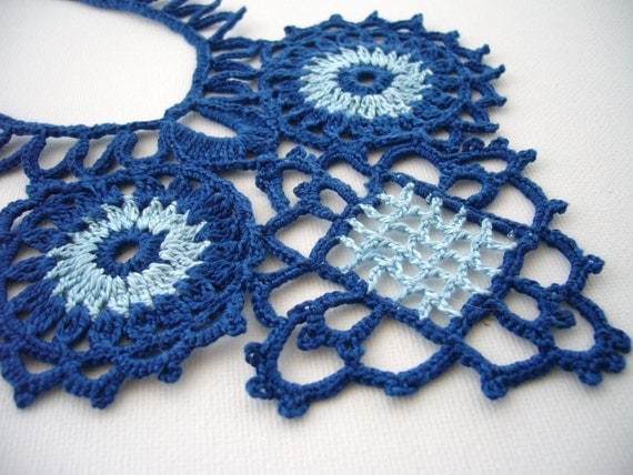 Crochet Necklace - Navy Blue Necklace, Earrings and Bracelet - Circle Set