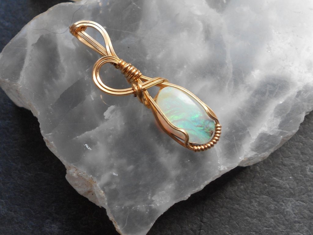 Boulder Opal in 14k Gold Fill Wire Wrapped Pendant