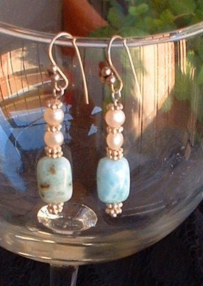 Larimar and Pearl Earrings