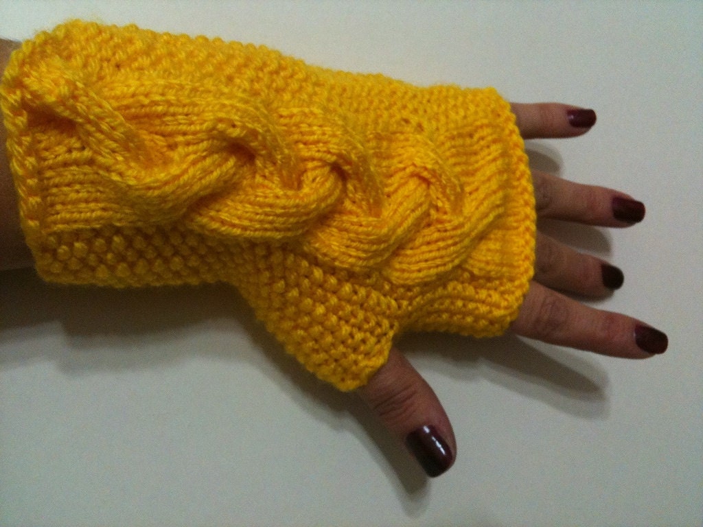 Yellow  Fingerless Gloves Armwarmers Hand Knit Chic Winter Accessories Winter Fashion