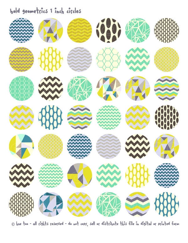 1 inch circles and squares, geometric patterns collage sheet, bottlecap images, triangles for personal use and small commercial - 602