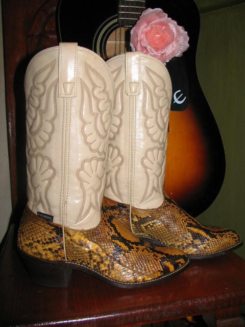 Vintage Women's Western Boots Capezio Python Snake Brown Gold White Southwest
