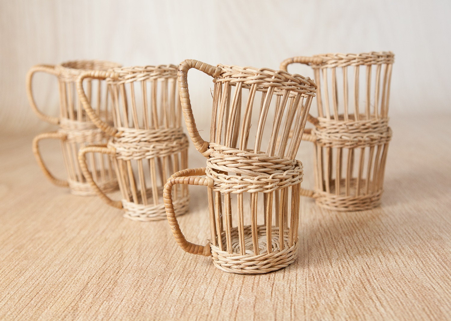 Wicker Woven Coasters, Cup Holders w/ handles (set of 8)