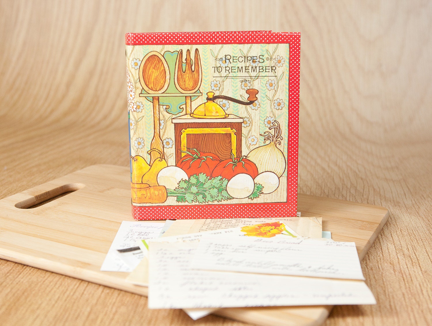 Recipe File Binder, Book w/ Organizer Tabs & handwritten recipes by Hallmark "Recipes to Remember"