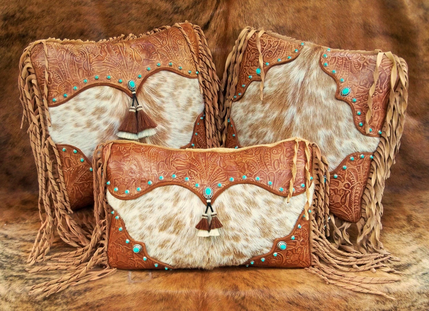 Western leather pillow fur home decor by stargazermercantile