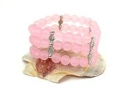Frosted Light Pink Cuff Resin  Elastic Bracelet Trendy One of a Kind Jewelry ( B1628)