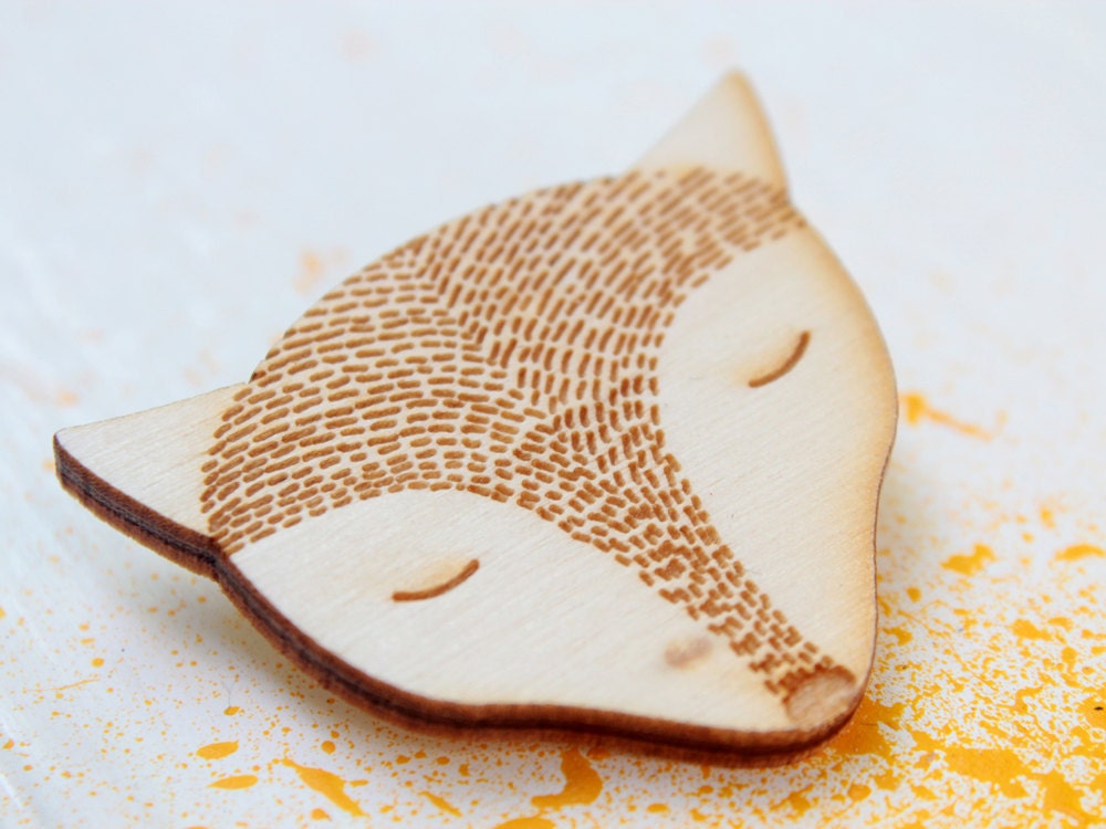 FOX wood brooch