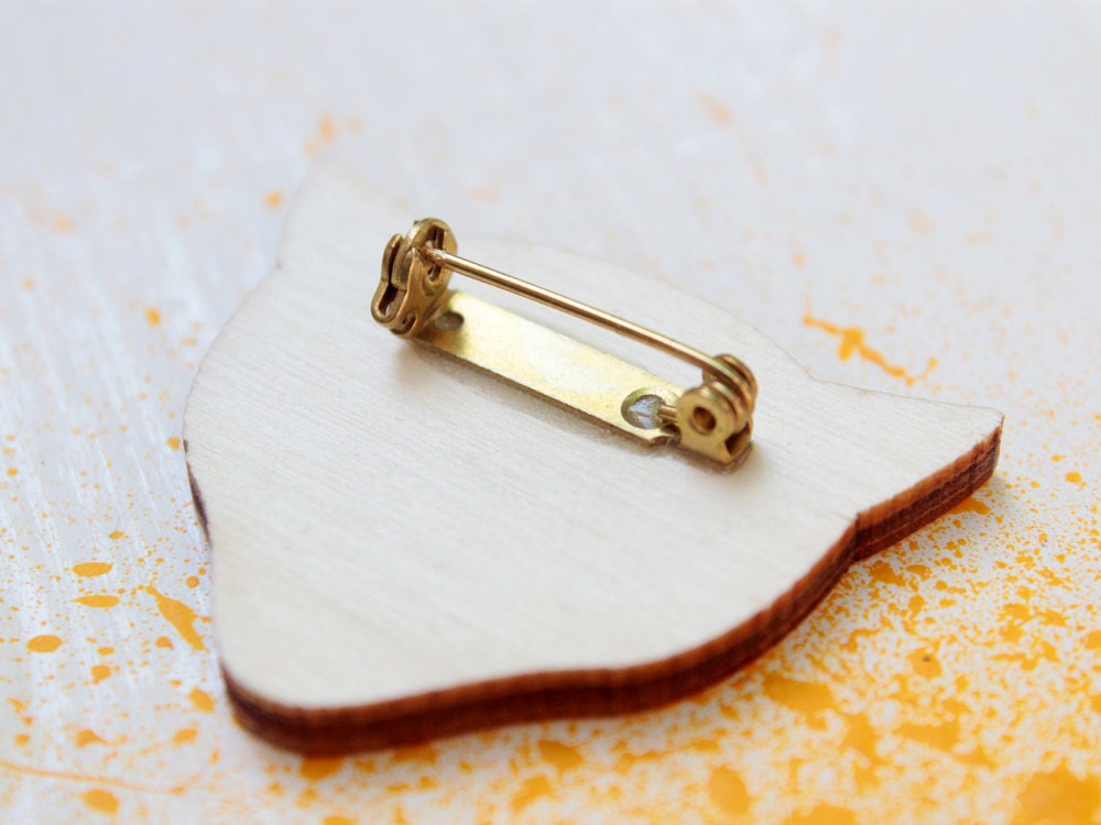 FOX wood brooch