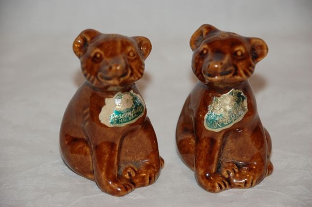 Vintage Dakota pottery Rosemeade bear salt and pepper set, brown bears