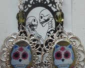 Day of the Dead Skeleton Sugar Gato Cat Sugar Skull Earrings