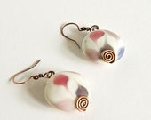 Copper Earrings Pink White Lampwork Beads Antiqued Copper Celtic Spirals Pink White Lampwork Beads Custom Copper Findings