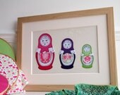 Russian dolls freestyle machine embroidery framed