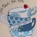 Embroidery hoop teacups stack freehand machine embroidery