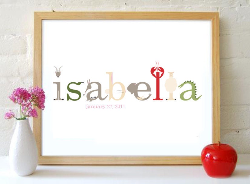 Children's Nursery Animal Name Personalized Print - 11x14