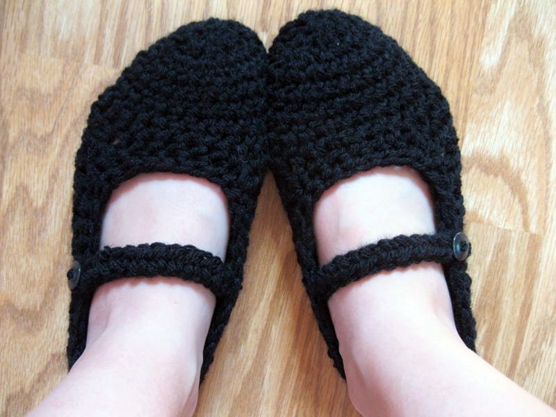 Black Mary Jane Womens Crochet Slippers