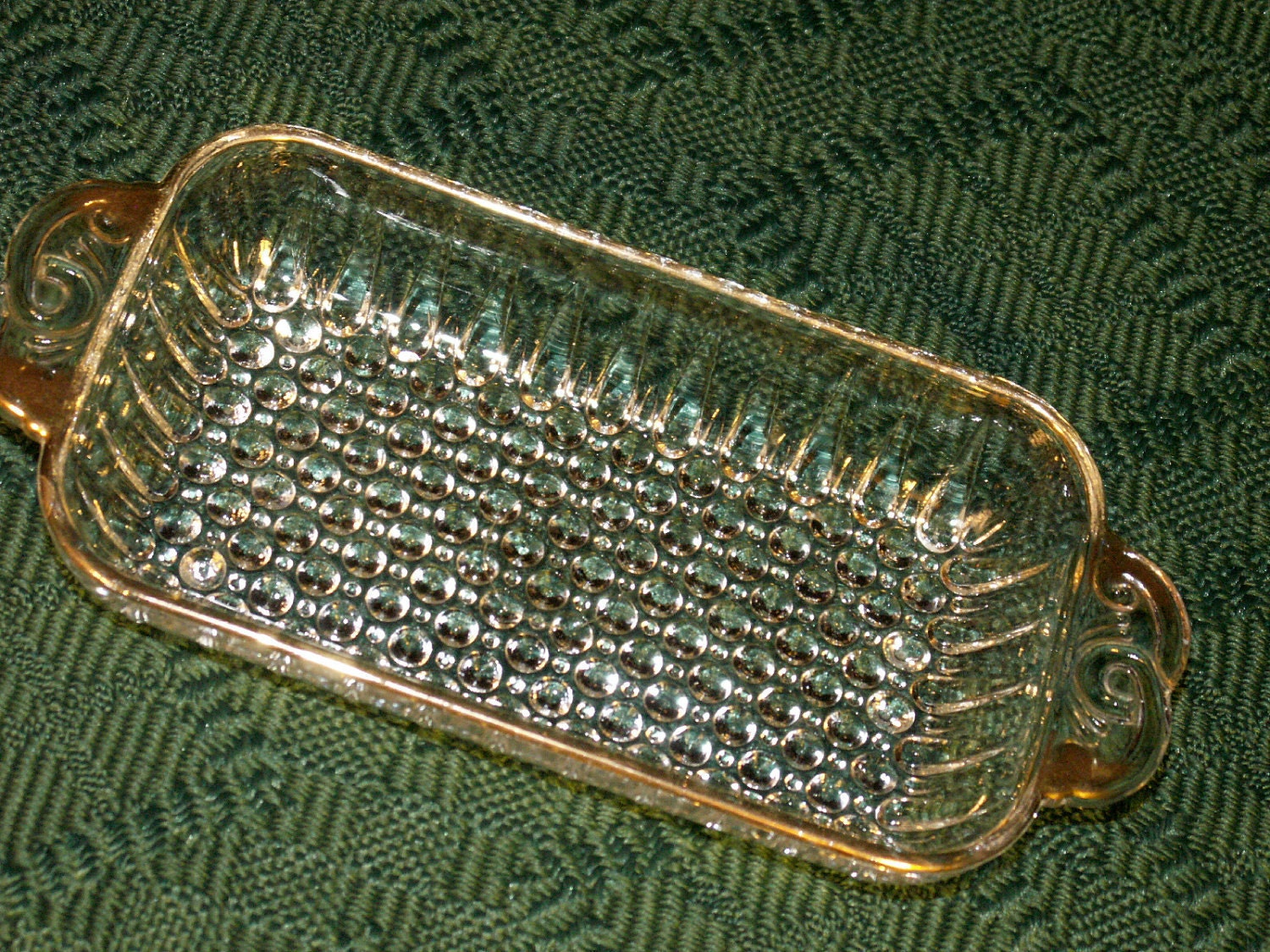 Vintage Bubble glass tray/relish/server gold edge