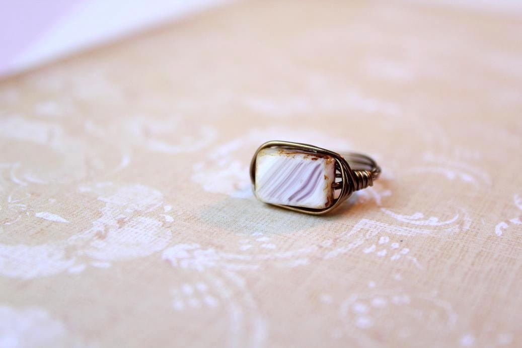 Purple Picasso Czech Glass Wire-Wrapped Ring