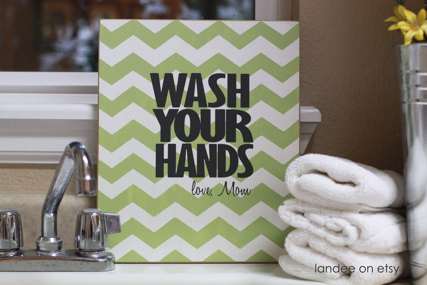 Wash Your Hands Chevron Decorative Board
