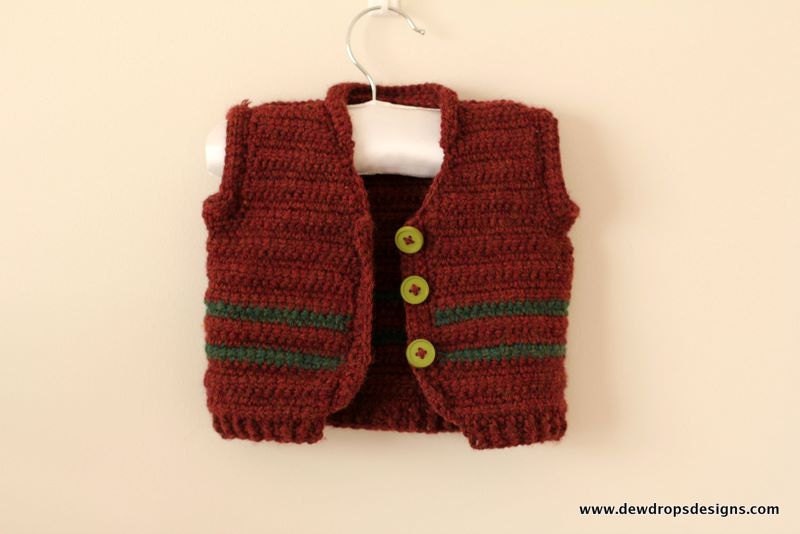 Pattern Crochet vest Sweater Jacket Collar unisex Boys Girls Baby Newborn Toddler Easy Dewdrops No: 219