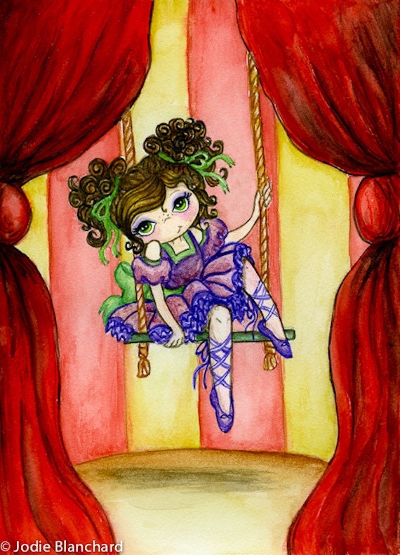 Circus Trapeze Girl Painting " The Flying Trapeze " 5 x 7 Print