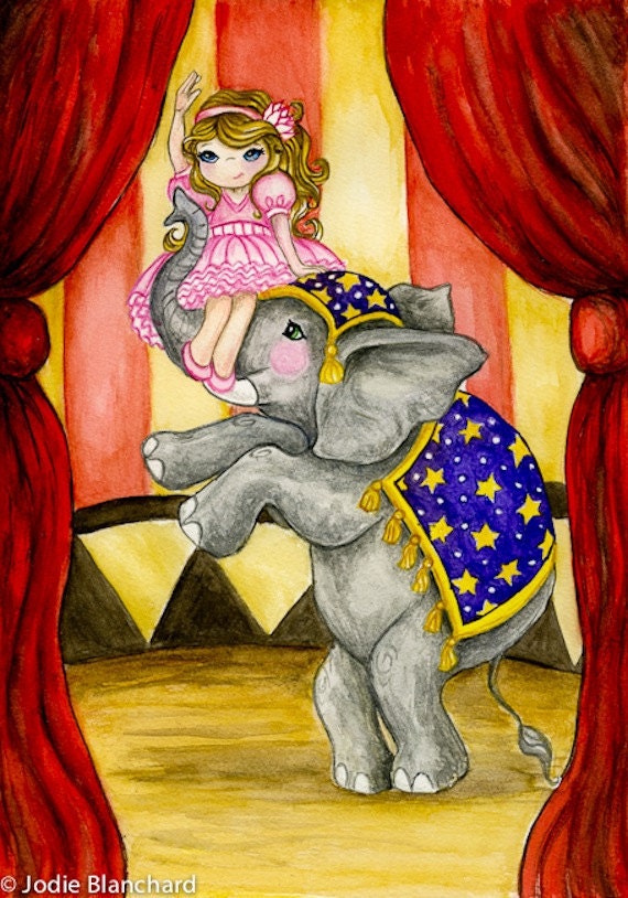 Children's Art Circus " The Elephant Trainer " Aceo Print 2.5 x 3.5