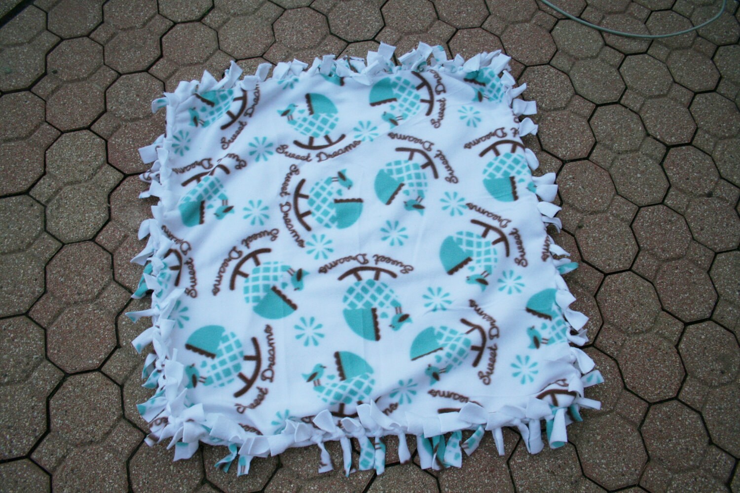 Items similar to No sew fleece tie blanket sweet dreams baby cradles blue white brown double