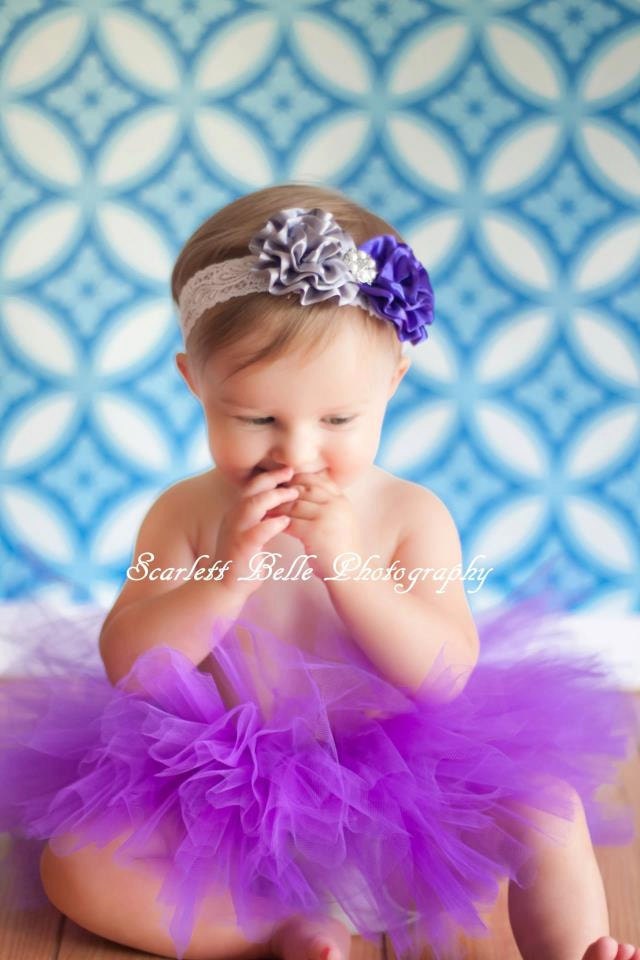 Grape Purple Newborn Tutu Toddler Tutu Photography Prop with Matching Lace Double Rosette Pearl Headband