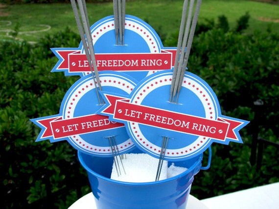 4th of July Printable - Printable Party - Sparkler holder - BBQ Party - Independence Day - Patriotic - Red - White - Blue - Stars Il_570xn