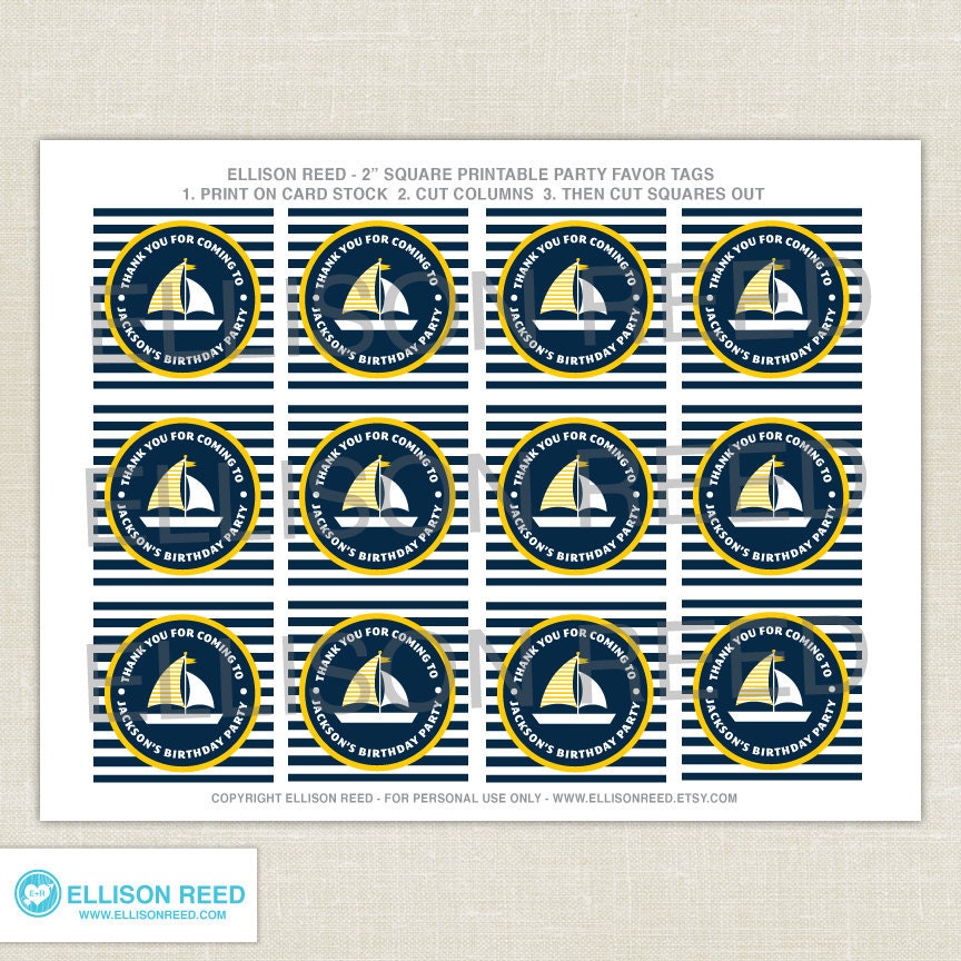 Nautical Printable - Birthday Party - Baby Shower - Sail Boat - Favor Tags - party printables - Gift Tags - DIY Printable