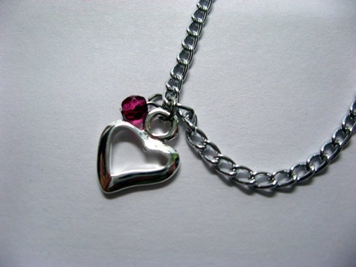 Open Heart Necklace with Fuschia Crystal Accent