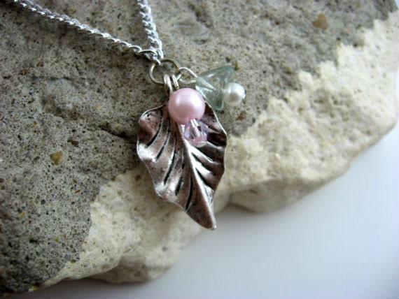 Leaf Necklace with Pearl and Crystal Accents