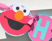 Pink and Turquoise Elmo Birthday Banner