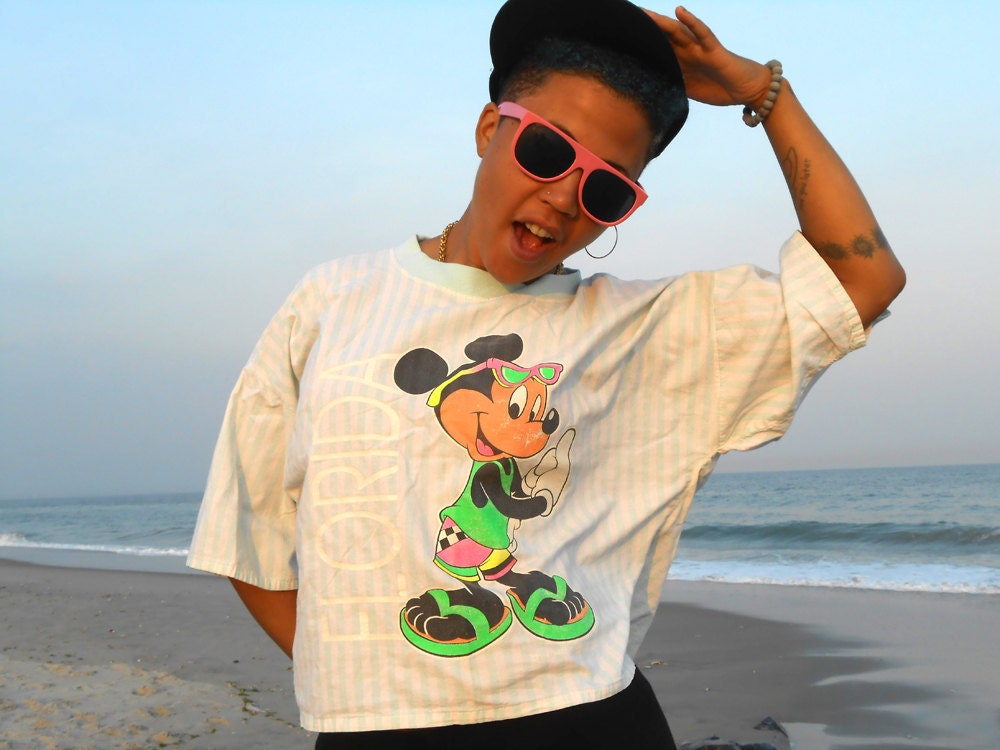 Mickey Mouse Shirt 90's Vintage Stripes