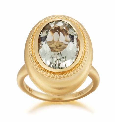 Vintage Old World Style Beaded Amethyst Cocktail Ring in 18k Yellow Gold
