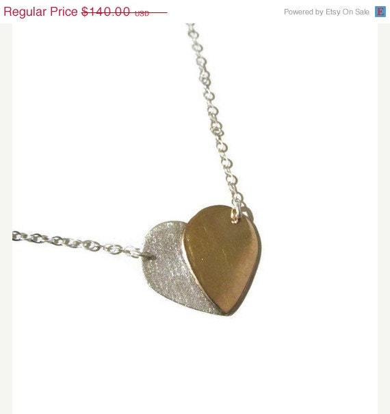 Gold Heart Necklace Silver14K  Gold Pendant Two Halves - sheriberyl