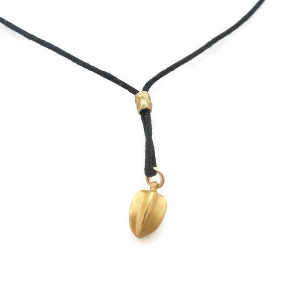 18K Seed Pod Gold Pendant ,Small Teardrop Necklace - sheriberyl