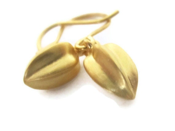 Gold Drop Earrings,  Small Seed Pod Dangle Earrings