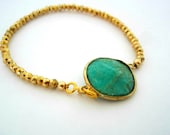 Chrysoprase Gemstone Bracelet, Gold Bead Bracelet  Green Stone Bracelet - sheriberyl