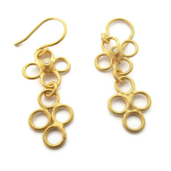 Gold, Long Chandelier Earrings, 18K Gold  Diamond Drop Earrings - sheriberyl