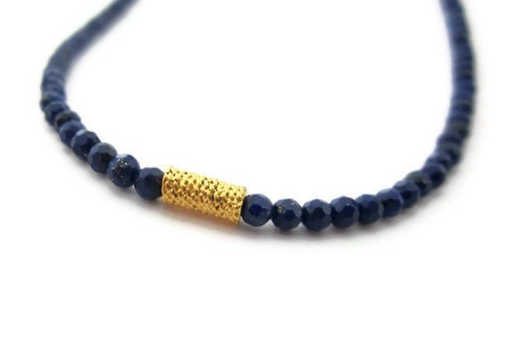 Blue Lapis Necklace, Lapis Lazuli, Blue Stone Jewelry    Beaded Necklace,  Faceted Blue Stones