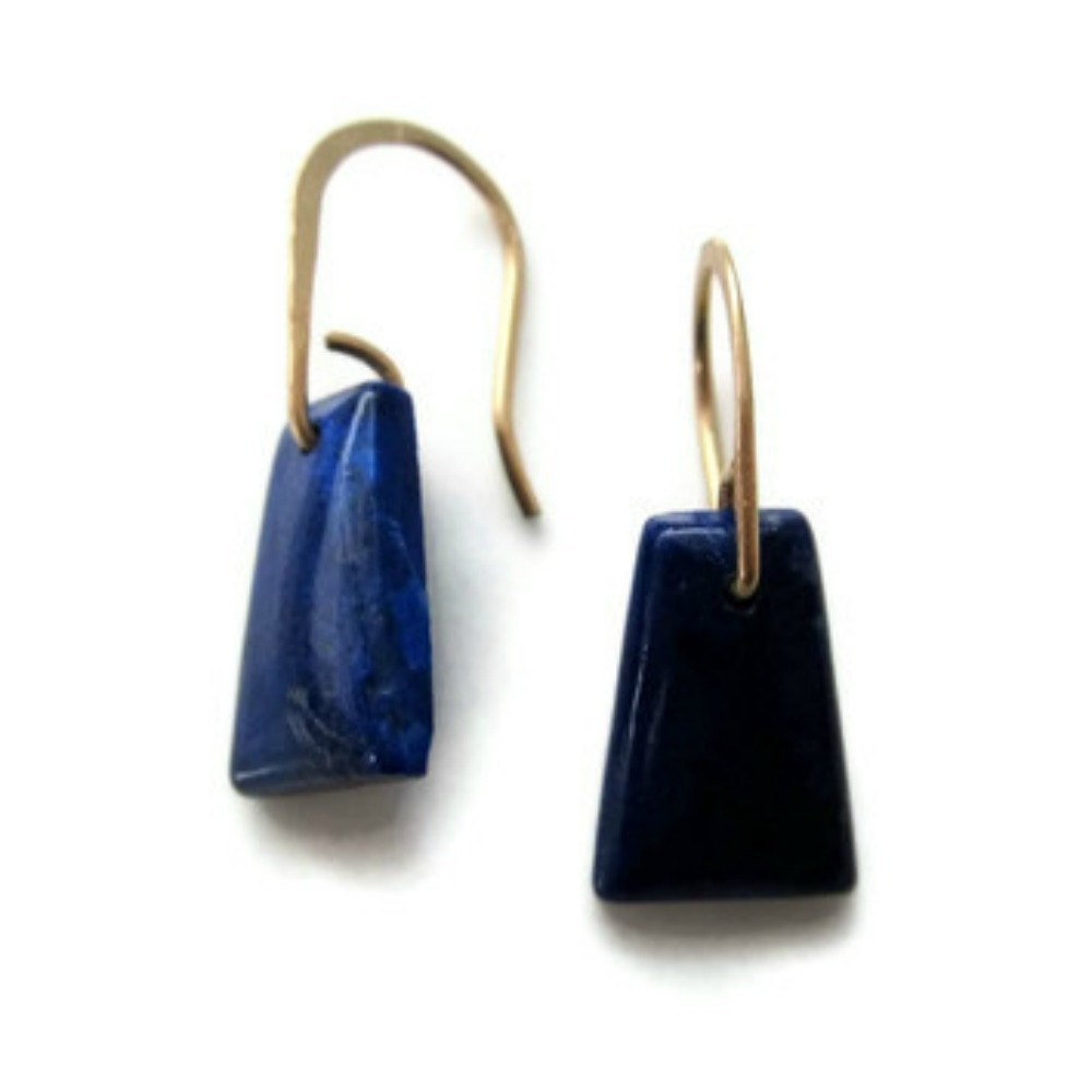 Lapis Lazuli Earrings Dark Blue Stone Earrings Blue Gold Drops