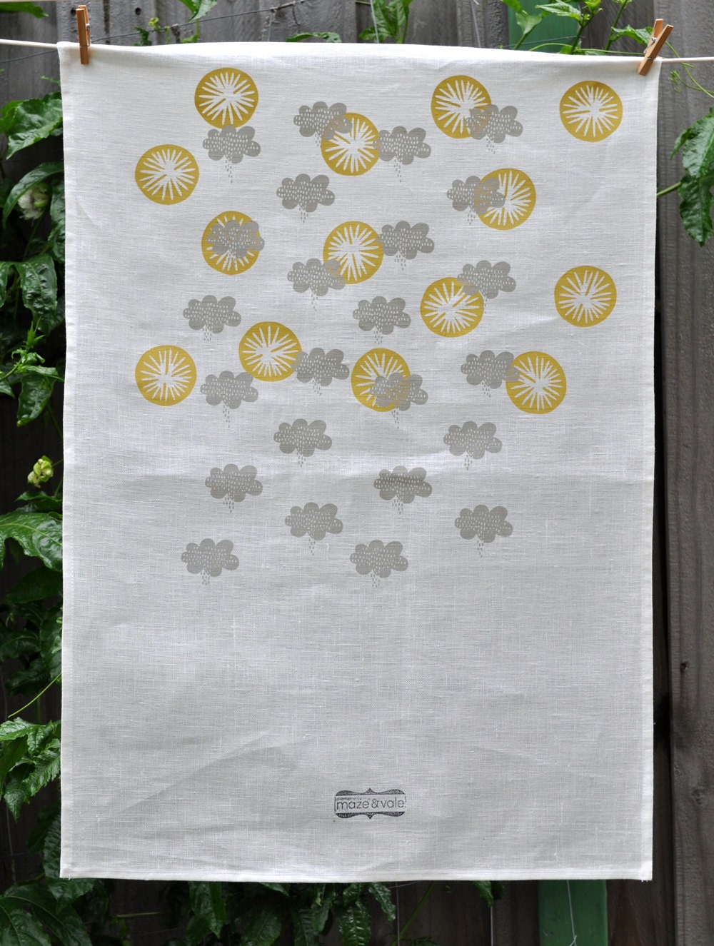 melbourne days handprinted white linen teatowel