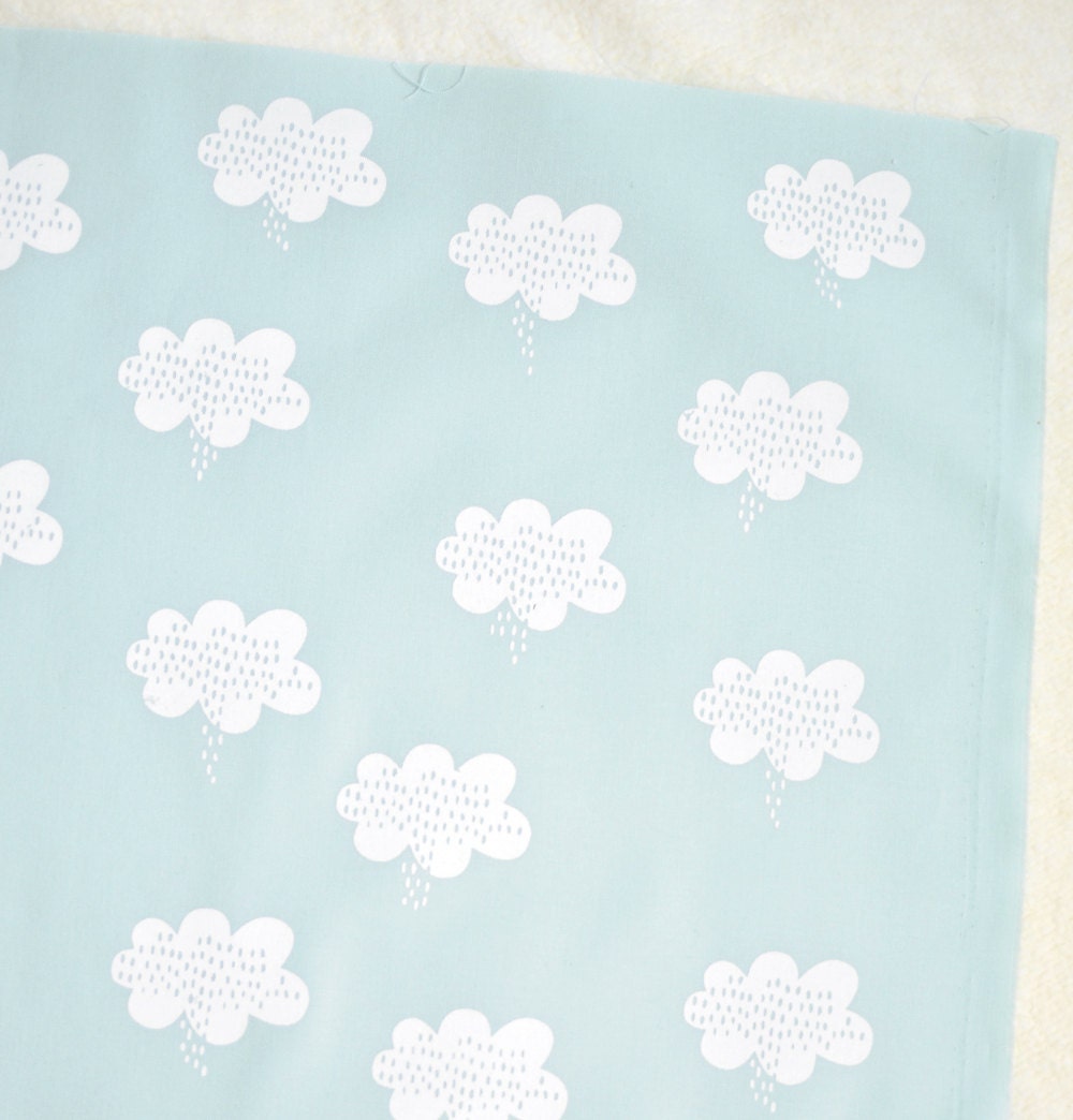 stormy weather in alabaster white on pale blue handprinted fabric panel